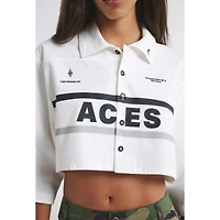 Chemise courte boutonnée en toile blanche pour femme, motif Las Vegas Aces