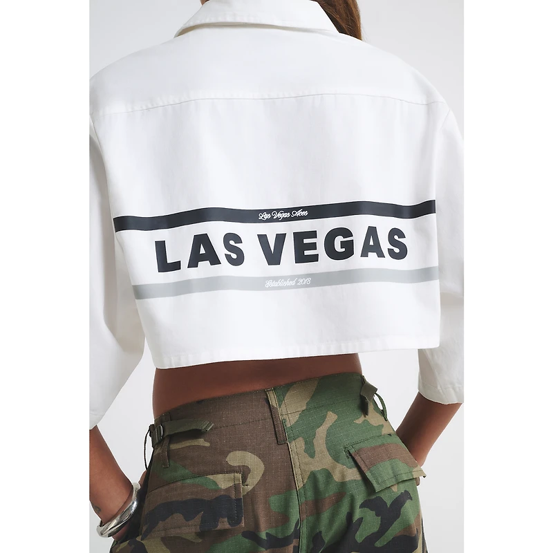 Chemise courte boutonnée en toile blanche pour femme, motif Las Vegas Aces