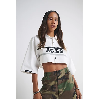 Chemise courte boutonnée en toile blanche pour femme, motif Las Vegas Aces
