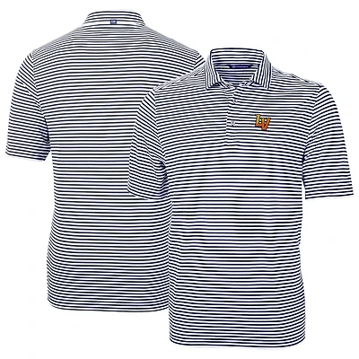 Men's Cutter & Buck Navy Las Vegas Aviators DryTec Virtue Eco Pique Stripe Recycled Polo