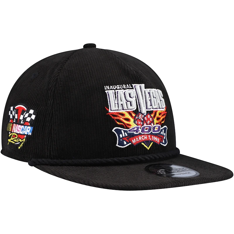Casquette réglable noire 1998 Las Vegas 400 Retro Cord Golfer New Era pour hommes