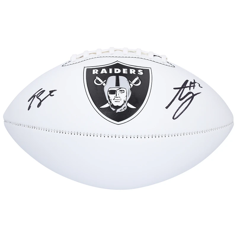 Ballon de football américain Franklin White Panel autographié par Ashton Jeanty et Geno Smith des Raiders de Las Vegas