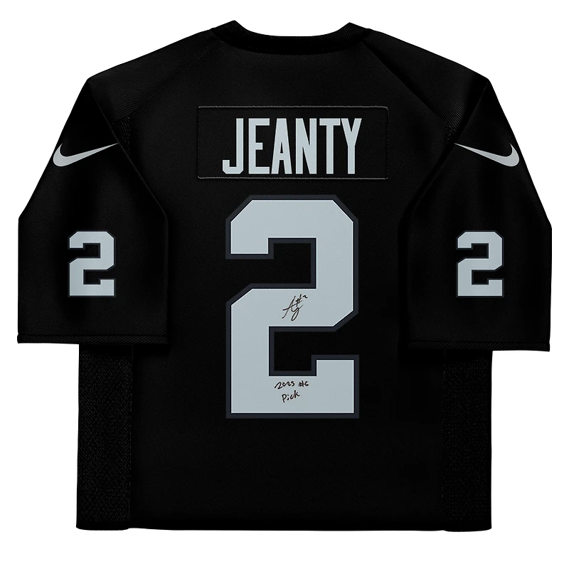 Ashton Jeanty Las Vegas Raiders Autographed Black Nike Limited Jersey with "2025 #6 Pick" Inscription