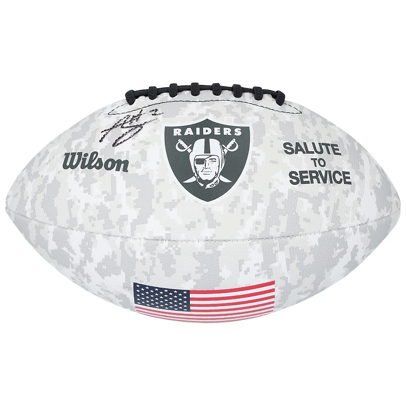 Ballon de football américain autographié par Ashton Jeanty des Las Vegas Raiders, hommage au service Wilson 2024