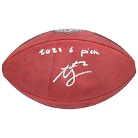 Ballon de football américain Wilson Duke en couleur, autographié par Ashton Jeanty des Raiders de Las Vegas, avec inscription « Choix n° 6 de la saison 2025 ».