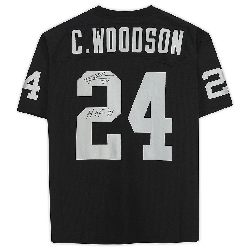 Maillot de joueur authentique autographié par Charles Woodson des Las Vegas Raiders par Mitchell & Ness avec inscription « HOF 21 »