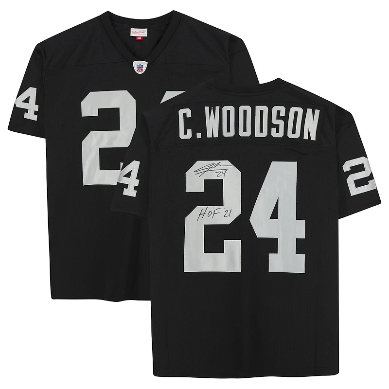Maillot de joueur authentique autographié par Charles Woodson des Las Vegas Raiders par Mitchell & Ness avec inscription « HOF 21 »