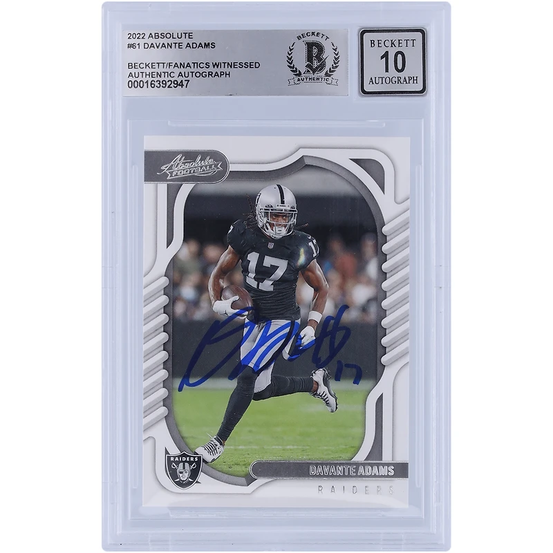 Carte Panini Absolute #61 autographiée 2022 de Davante Adams Las Vegas Raiders Beckett Fanatics Witnessed Authenticated 10