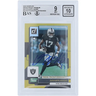 Davante Adams Las Vegas Raiders Carte autographiée 2022 Panini Donruss Press Proof Premium #94 Beckett Fanatics Witnessed Authenticated 9/10