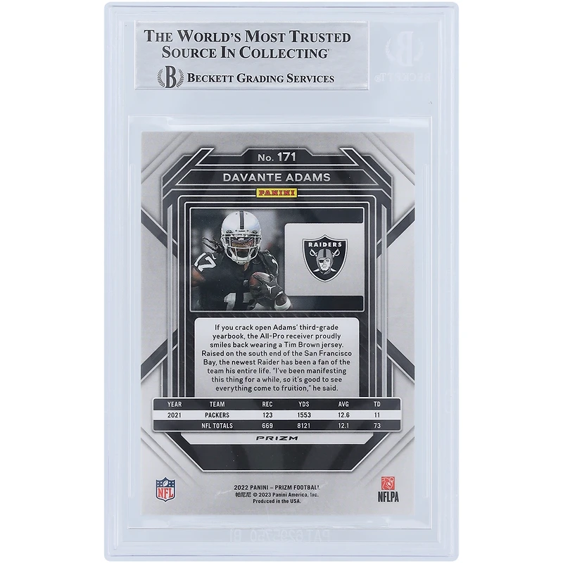 Carte Panini Prizm verte autographiée 2022 de Davante Adams Las Vegas Raiders #171 Beckett Fanatics Witnessed Authenticated