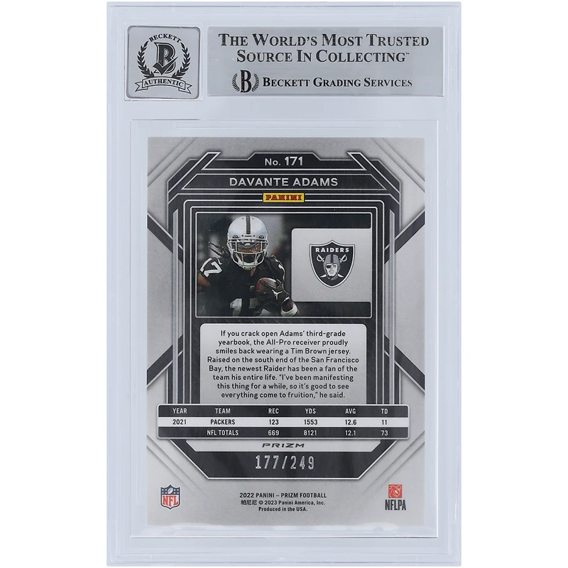 Davante Adams Las Vegas Raiders Autographed 2022 Panini Prizm Orange #171 #/249 Beckett Fanatics Witnessed Authenticated 9/10 Card