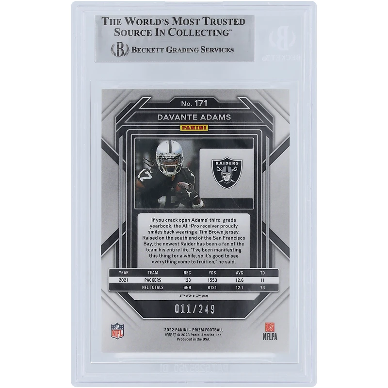Davante Adams Las Vegas Raiders Autographed 2022 Panini Prizm Orange Prizm #171 #/249 Beckett Fanatics Witnessed Authenticated Card