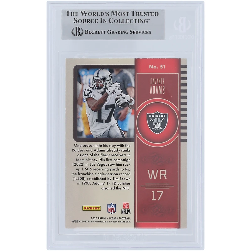 Davante Adams Las Vegas Raiders Autographed 2023 Panini Legacy Orange #51 #/199 Beckett Fanatics Witnessed Authenticated Card
