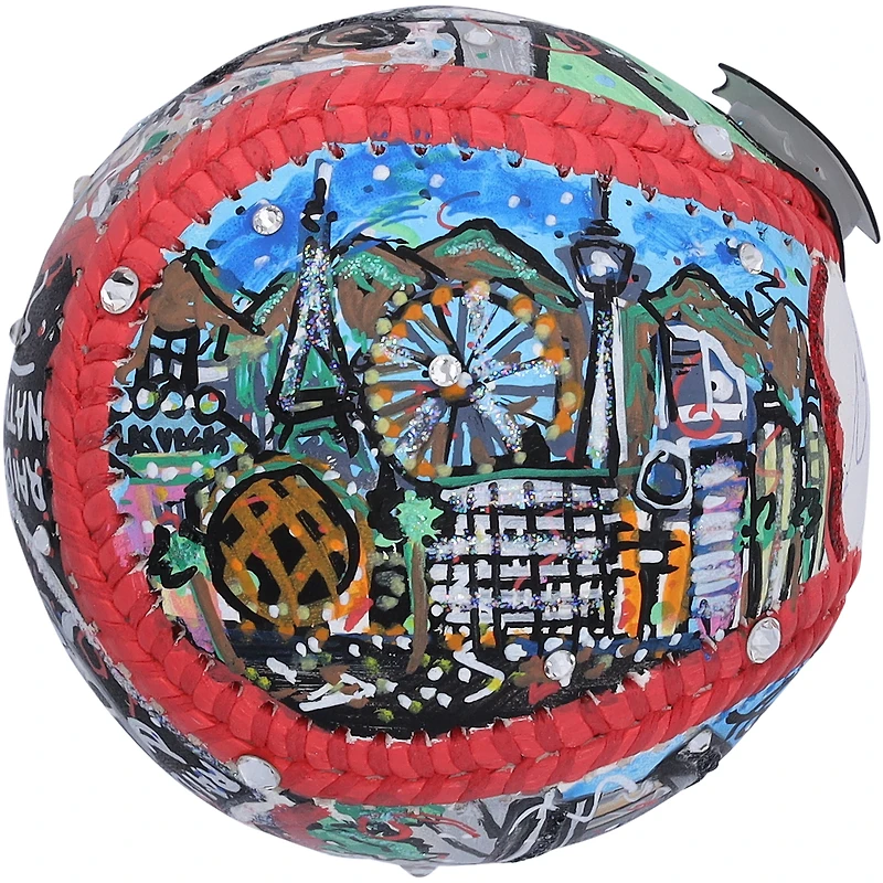 Ballon de baseball autographié par Davante Adams des Las Vegas Raiders - Illustration de Charles Fazzino - QL84439532