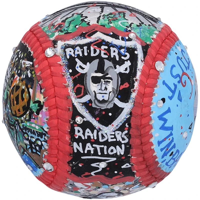Ballon de baseball autographié par Davante Adams des Las Vegas Raiders - Illustration de Charles Fazzino - QL84439532