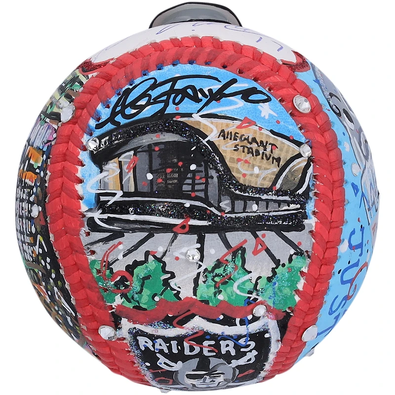 Ballon de baseball autographié par Davante Adams des Las Vegas Raiders - Illustration de Charles Fazzino - QL84439532
