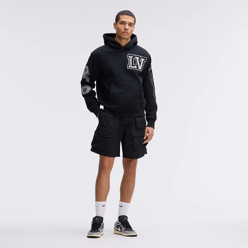 Sweat à capuche Letterman en polaire emblématique des Las Vegas Raiders noirs de Fanatics