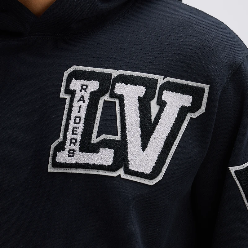 Sweat à capuche Letterman en polaire emblématique des Las Vegas Raiders noirs de Fanatics