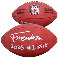 Ballon de football américain Duke en couleur, autographié par Fernando Mendoza des Raiders de Las Vegas, avec inscription « 1er choix de la draft 2026 ».