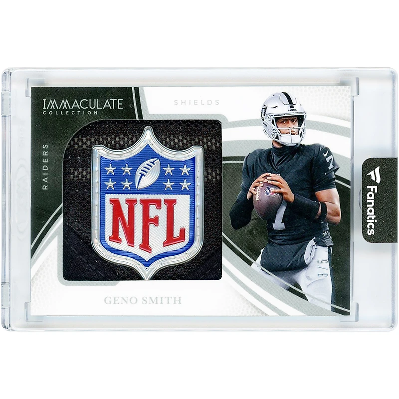 Geno Smith Las Vegas Raiders 2025 Panini Immaculate Collection Shields NFL Shield Quad-Color Relic #IL-GSH #3/5 Card
