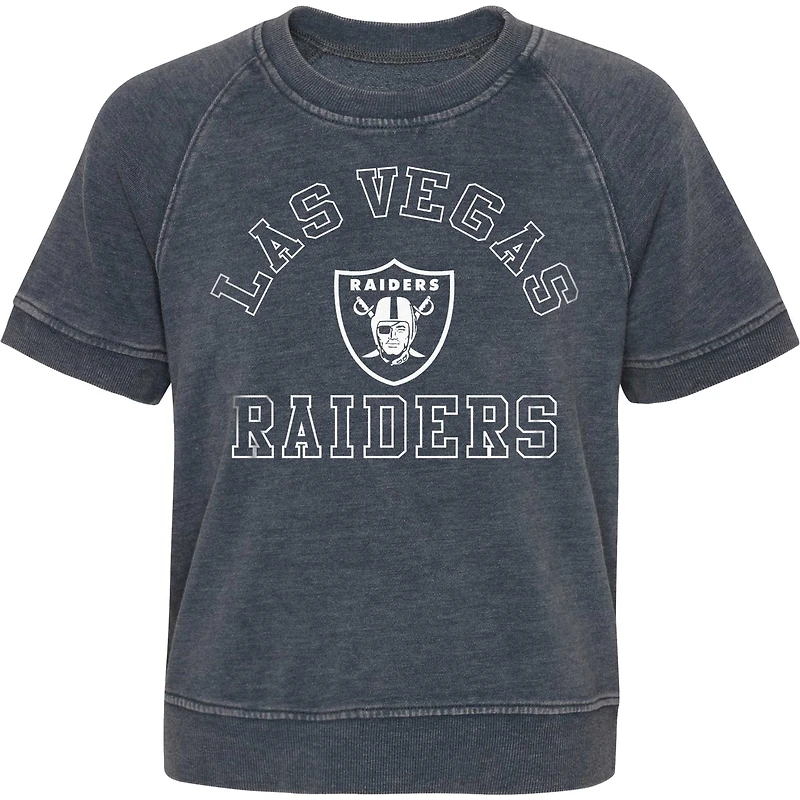 Girls Juniors Heather Charcoal Las Vegas Raiders Cheer Squad Raglan T-Shirt