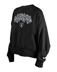 Girl's New Era Black Las Vegas Raiders Flip Sequin Sweatshirt