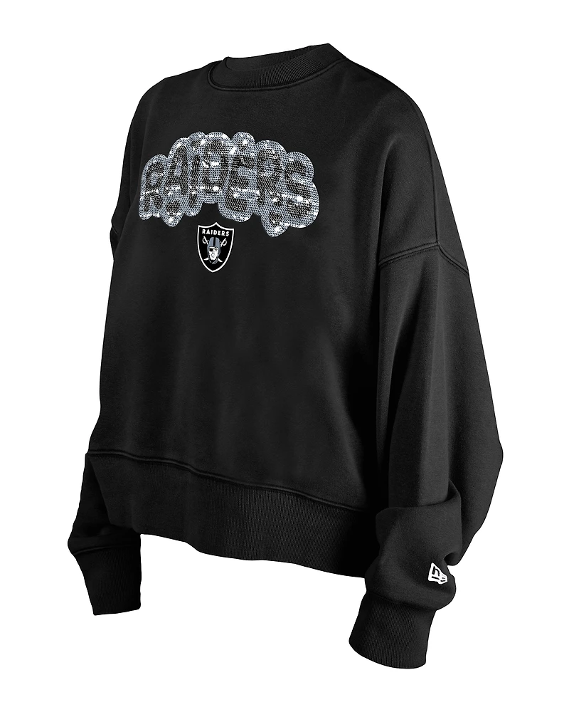 Girl's New Era Black Las Vegas Raiders Flip Sequin Sweatshirt