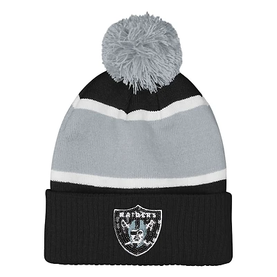 Girls Outerstuff  Black Las Vegas Raiders Let's Play Cuffed Knit Hat with Pom