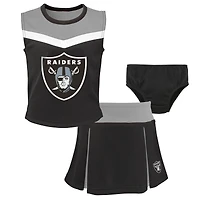 Ensemble deux pièces avec bloomer noir de pom-pom girl des Las Vegas Raiders pour filles d'âge préscolaire