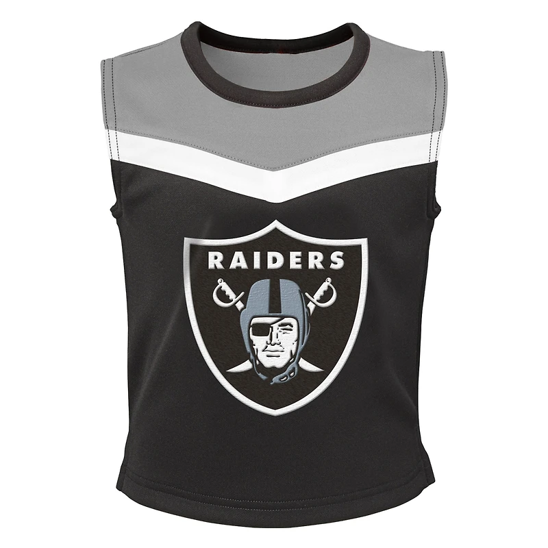 Ensemble deux pièces de pom-pom girl noir Las Vegas Raiders Spirit pour filles d'âge préscolaire avec bloomers