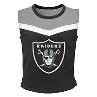 Ensemble deux pièces de pom-pom girl noir Las Vegas Raiders Spirit pour filles d'âge préscolaire avec bloomers