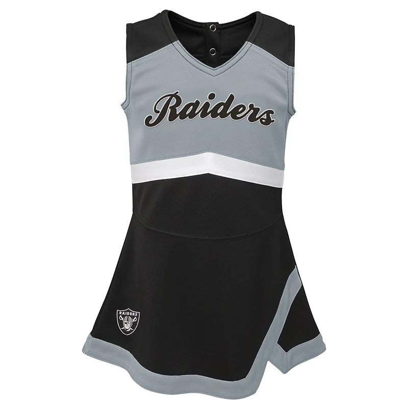 Robe noire de capitaine d'encouragement des Las Vegas Raiders pour tout-petits filles avec bloomers