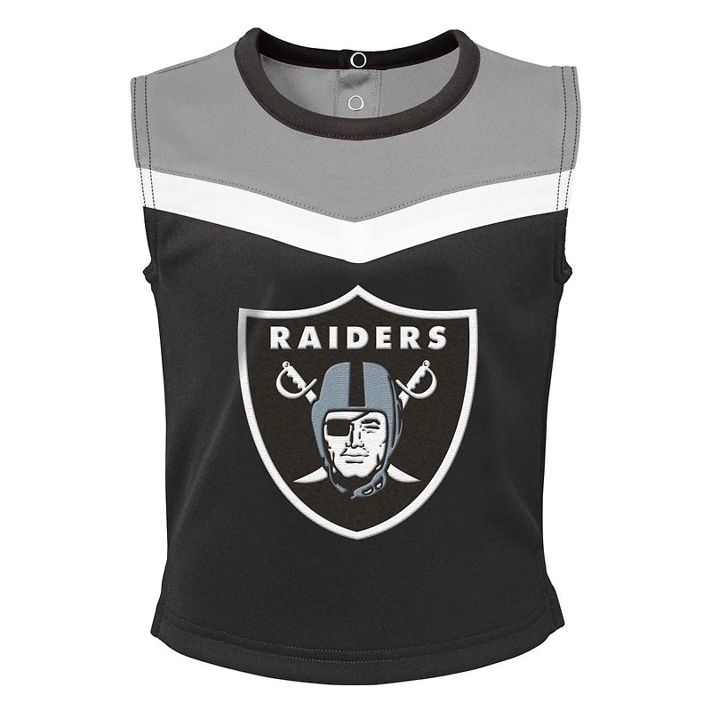 Girls Toddler Black Las Vegas Raiders Spirit Cheer Ensemble de pom-pom girl deux pièces avec bloomer