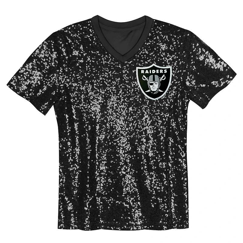 Maillot à paillettes col en V pour filles Maxx Crosby Black Las Vegas Raiders