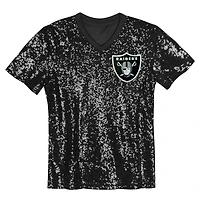Maillot à paillettes col en V pour filles Maxx Crosby Black Las Vegas Raiders