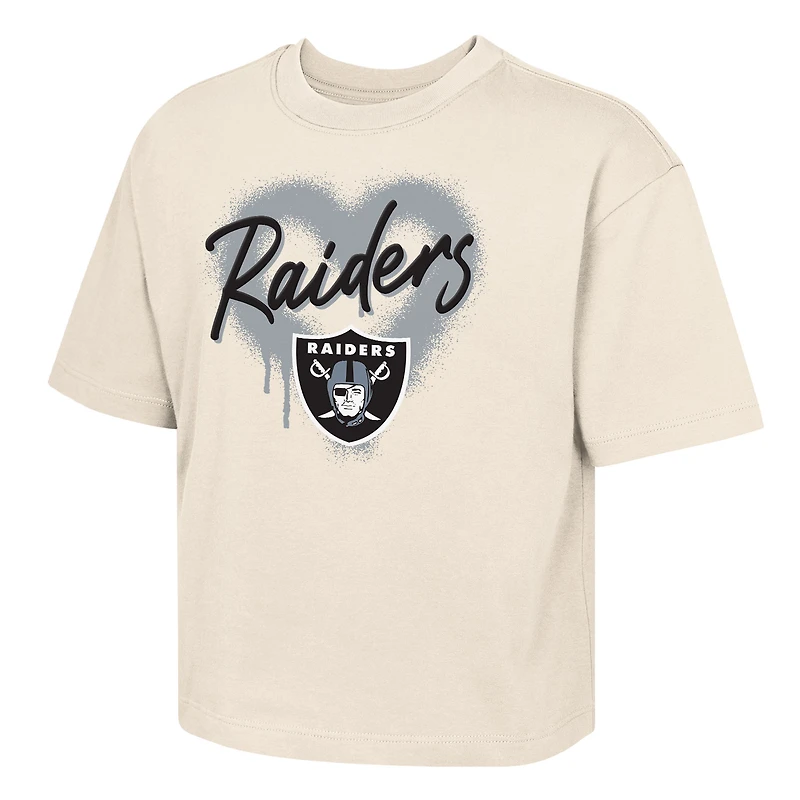 T-shirt à imprimé cœur en aérosol crème Outerstuff pour filles, motif Las Vegas Raiders.