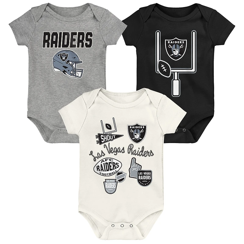 Infant & Newborn Outerstuff Las Vegas Raiders Littlest Player Three-Piece Bodysuit Set