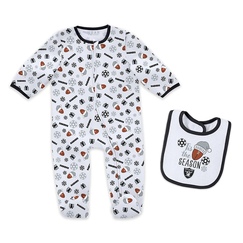 Infant & Newborn WEAR by Erin Andrews Las Vegas Raiders Holiday Full-Zip Sleeper Bib Set