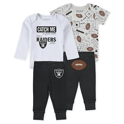Infant & Newborn WEAR by Erin Andrews Las Vegas Raiders Three-Piece Turn Me Around Bodysuits Pant Set