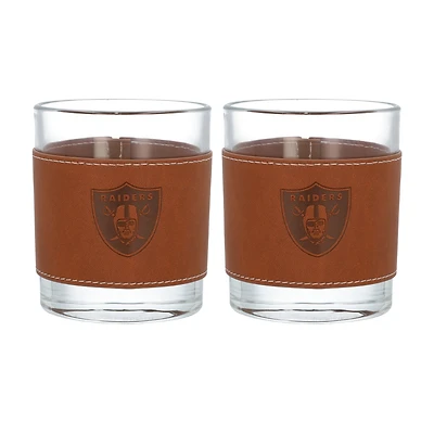 Lot de 2 verres à whisky Las Vegas Raiders de 12 oz avec emballage en cuir