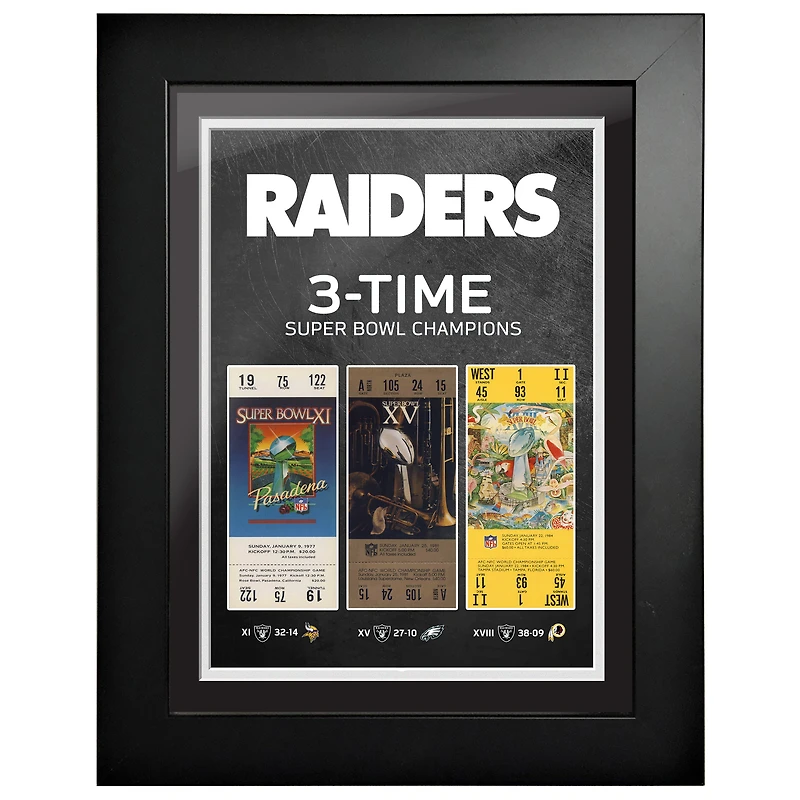 Las Vegas Raiders 3-Time Super Bowl Champions 12'' x 16'' Ticket to History Framed Artwork
