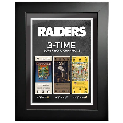 Las Vegas Raiders 3-Time Super Bowl Champions 12'' x 16'' Ticket to History Framed Artwork