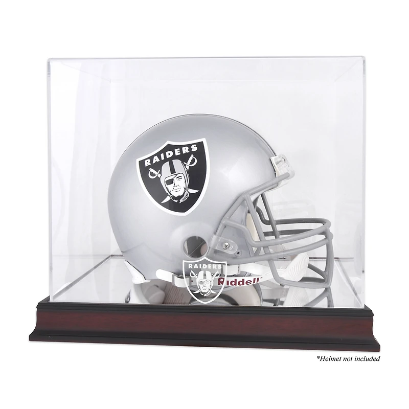 Vitrine de présentation du logo du casque des Raiders de Las Vegas en acajou avec dos miroir