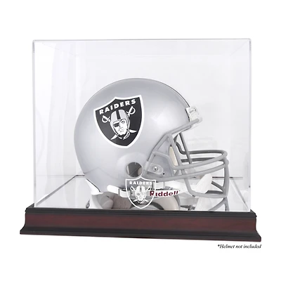 Vitrine de présentation du logo du casque des Raiders de Las Vegas en acajou avec dos miroir