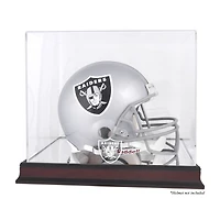 Vitrine de présentation du logo du casque des Raiders de Las Vegas en acajou avec dos miroir