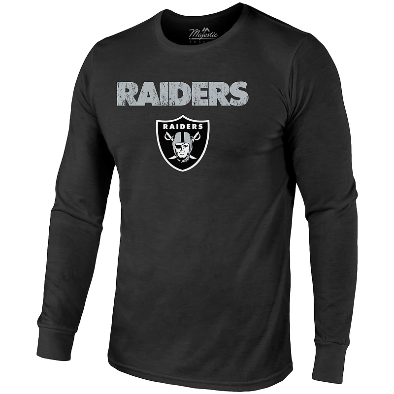 Las Vegas Raiders Majestic Threads Lockup Tri-Blend Long Sleeve T-Shirt - Black