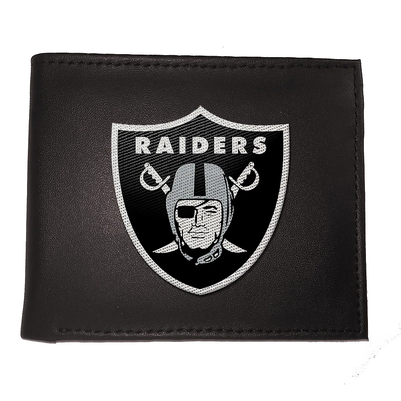 Portefeuille à deux volets brodé en cuir synthétique des Raiders de Las Vegas