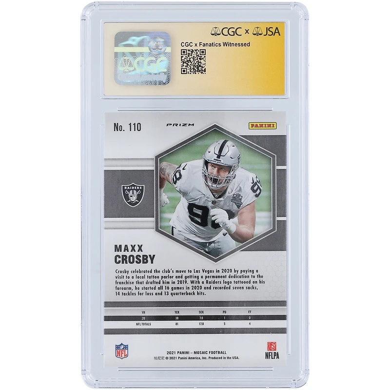 V106832 Raid Maxx Crosby Las Vegas Raiders Autographié 2021 Panini Mosaic Vert #110 CGC Fanatics Witnessed Authentifié 9/10 Carte 98 Maxx Crosby AUT PAA TRADING CARDS 45642 AUTTRC CA01F06813 #12