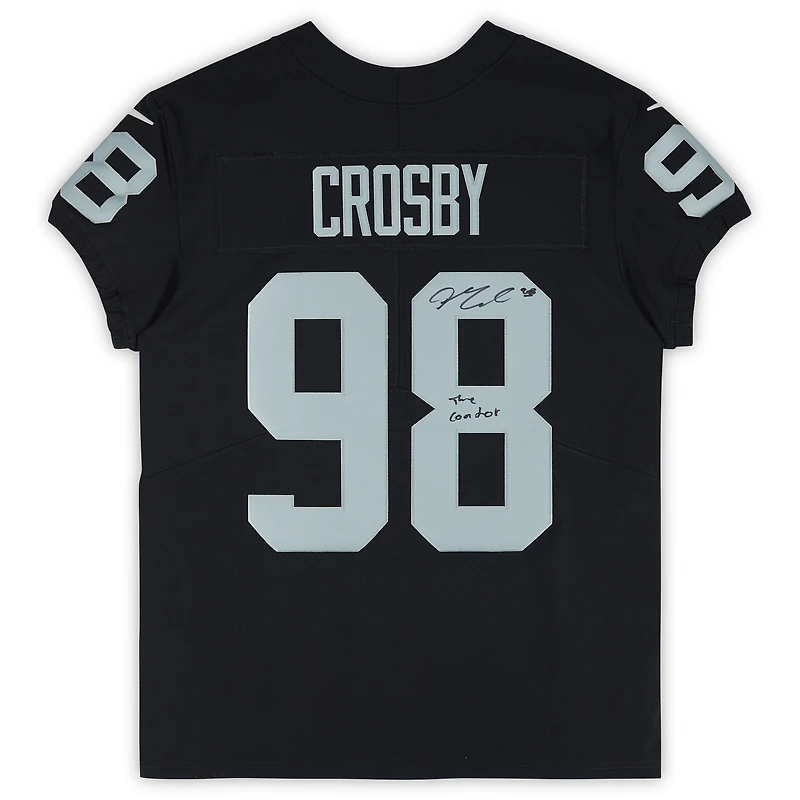 Maillot Nike Elite noir dédicacé par Maxx Crosby des Las Vegas Raiders avec l'inscription « The Condor »