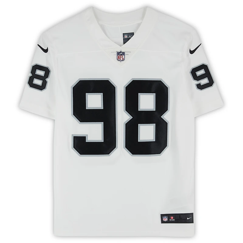 Maillot Nike blanc dédicacé par Maxx Crosby des Las Vegas Raiders avec l'inscription « The Condor »